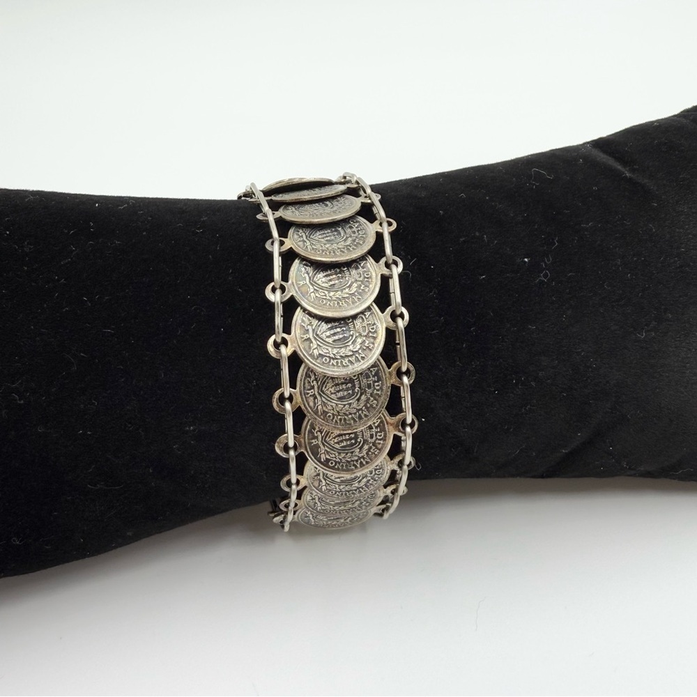 Italy San Marino 1950s Coin Souvenir Bracelet Silver Tone